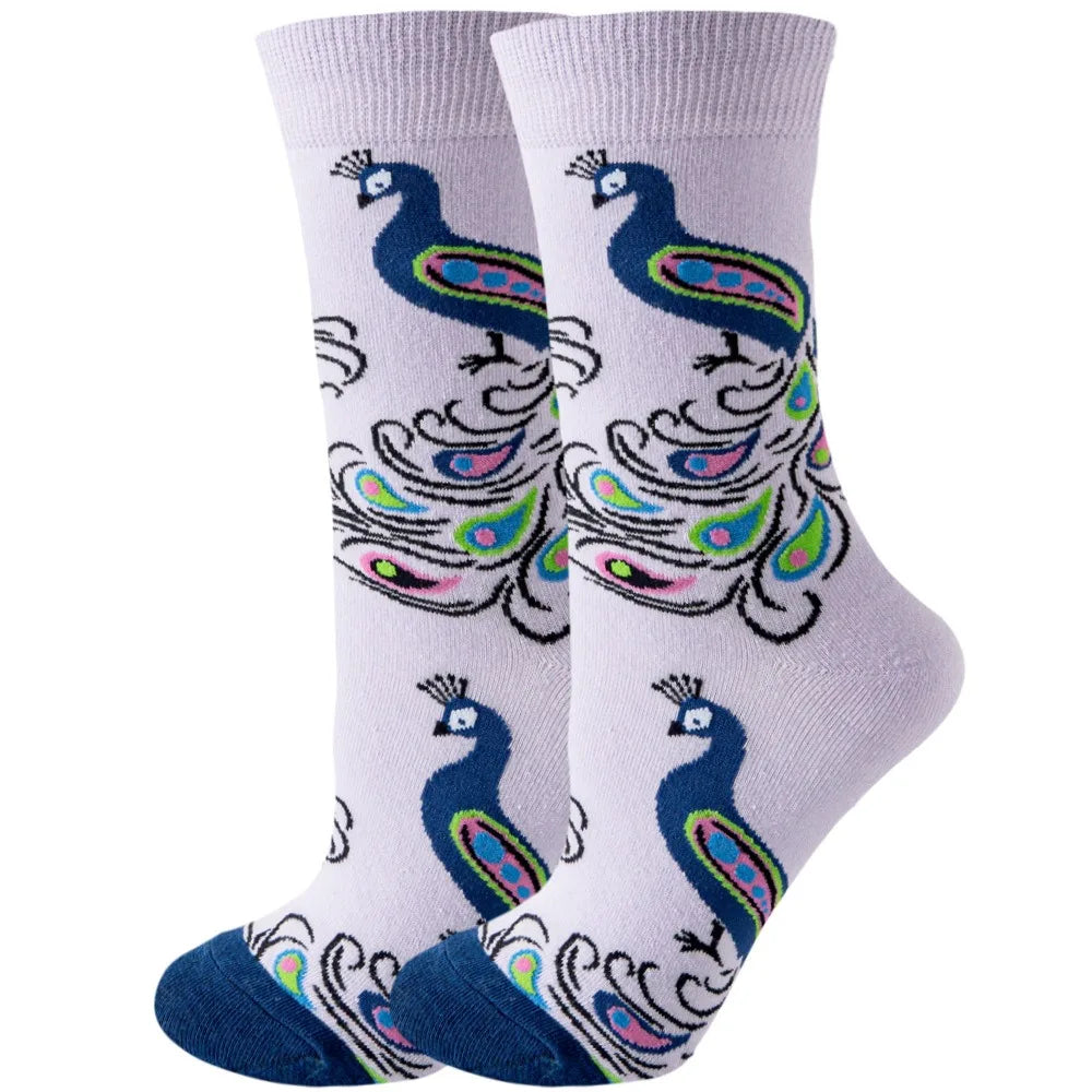 Unisex Animal & Fruit Print Socks – Hip Hop Skateboard Mid-Rise Style