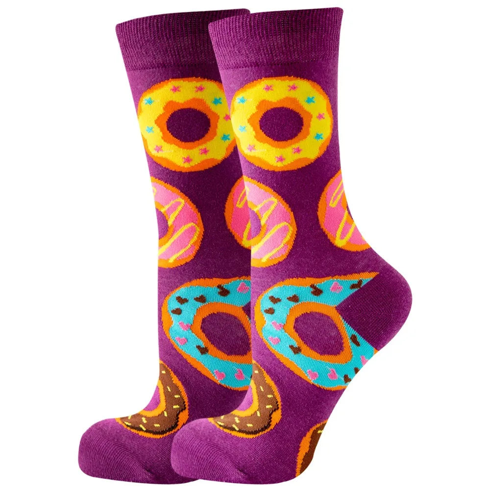 Unisex Animal & Fruit Print Socks – Hip Hop Skateboard Mid-Rise Style