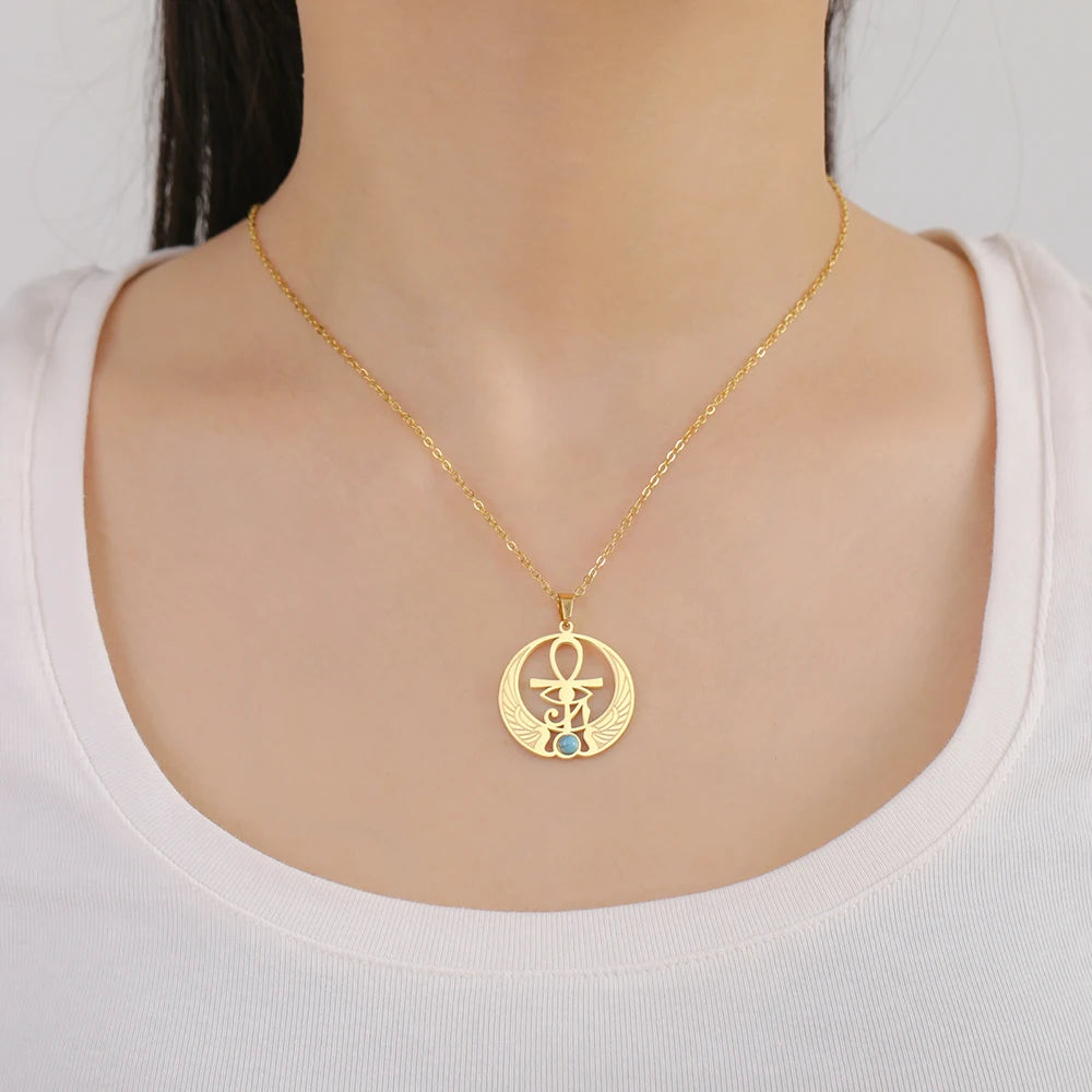 Dawapara Ankh Cross Necklace – Eye of Horus & Scarab Egyptian Amulet