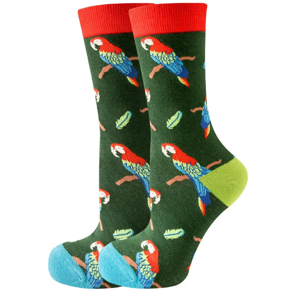 Unisex Animal & Fruit Print Socks – Hip Hop Skateboard Mid-Rise Style