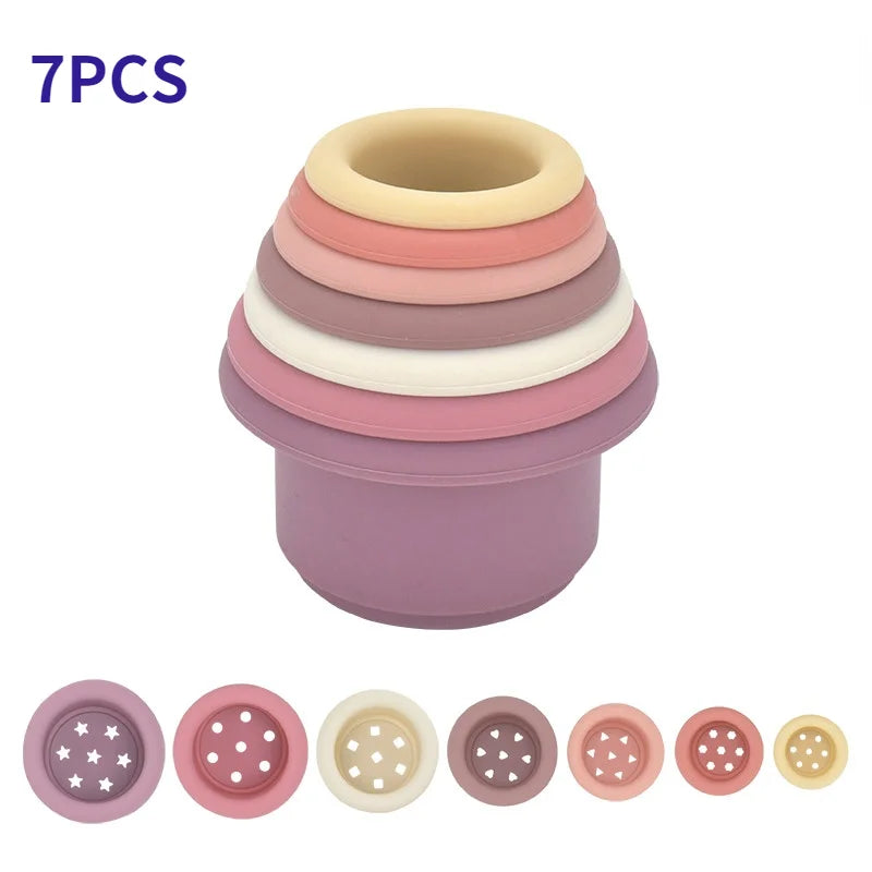 Baby Silicone Hourglass Stacking Toy – Montessori Bath & Learning Gift