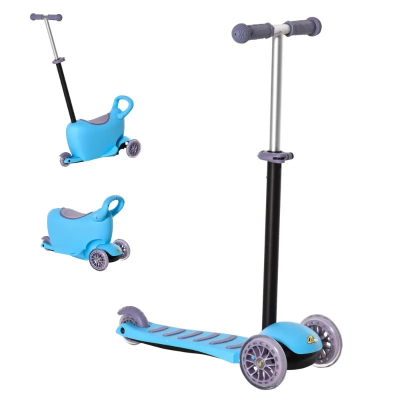 3-in-1 Kids Scooter – Adjustable Handlebar, Removable Storage Seat, for Ages 2-6, Blue
