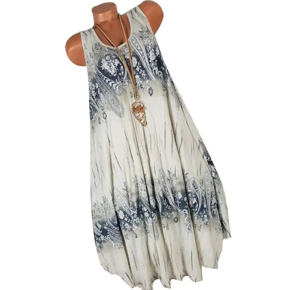 Summer Floral Tank Dress – Sleeveless, Loose Pleated Skirt for Women