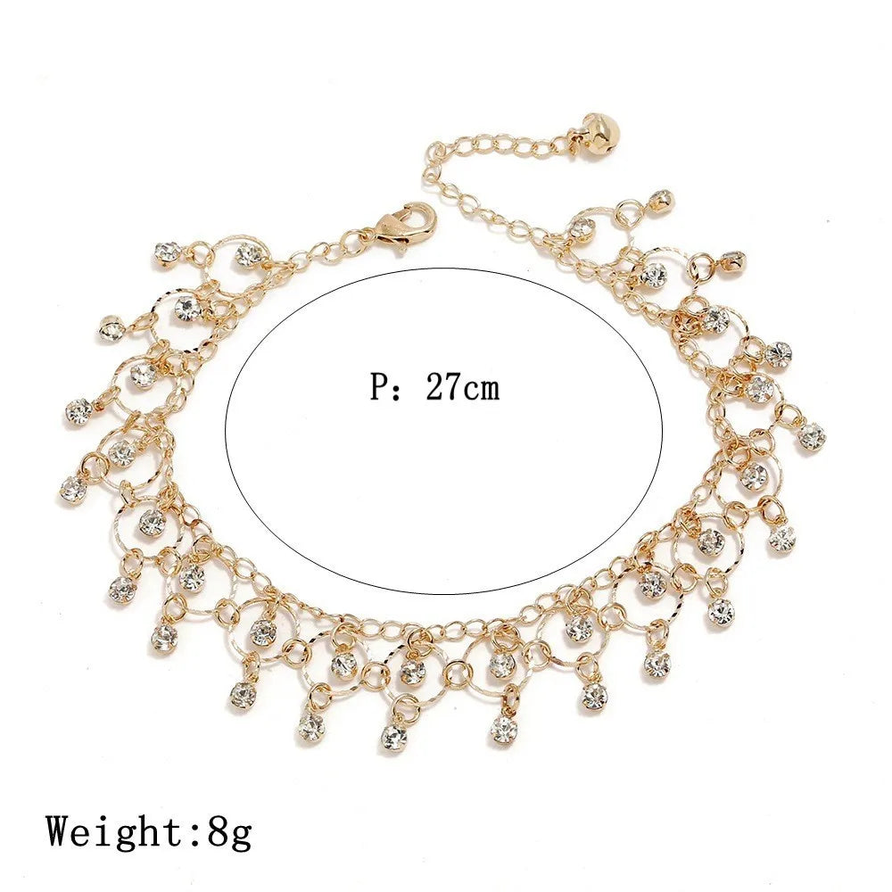 Exquisite Rhinestone Beach Anklet – Gold & Silver Foot Chain for Women