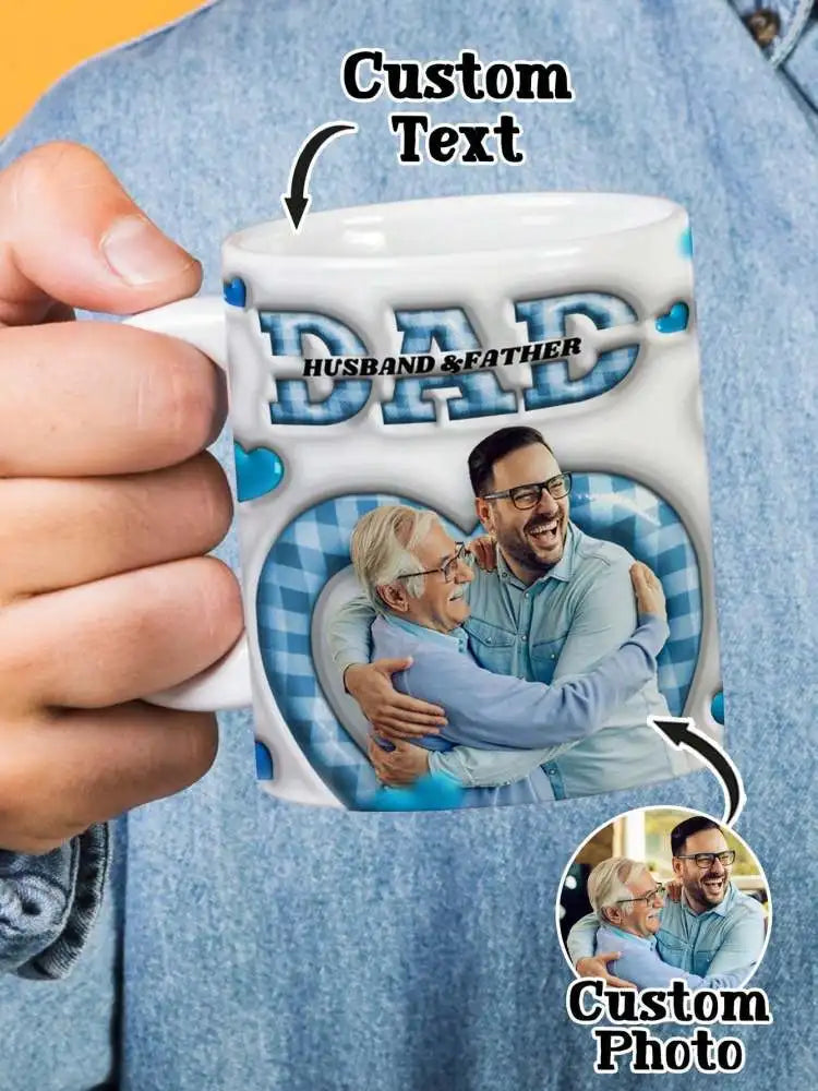 Personalized 3D Dad Mug – Custom Photo & Name Coffee Cup for Father's Day