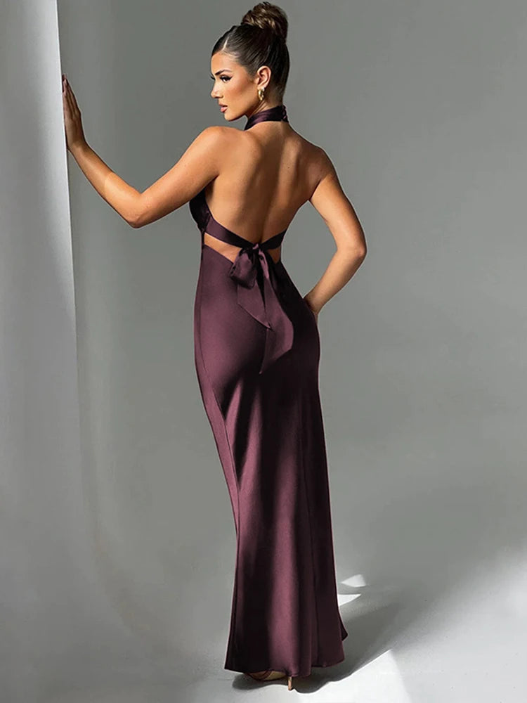 Elegant Halter Bodycon Maxi Dress – 2024 Spring/Summer Partywear