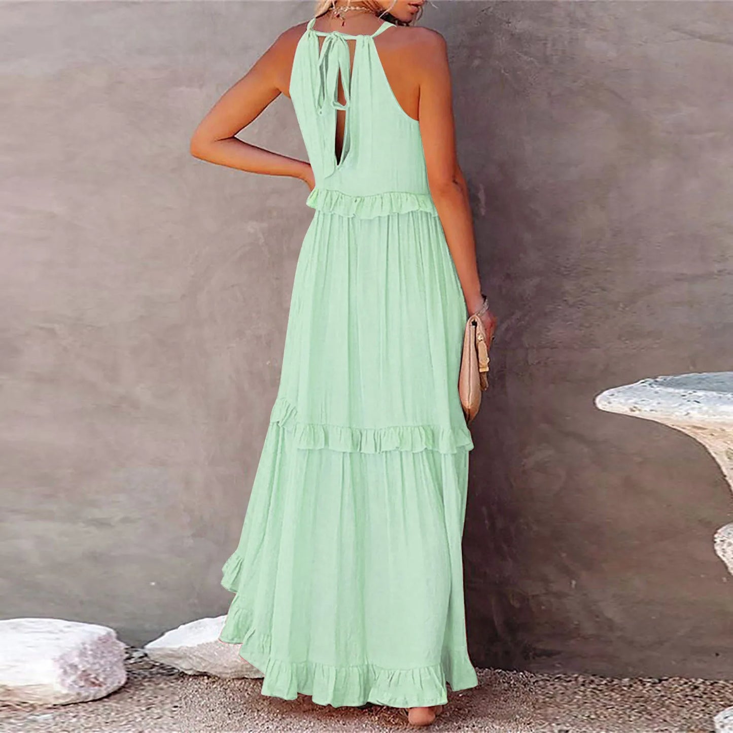 Women’s Casual Ruffle Maxi Dress – Sleeveless Summer Sundress for Beach & Parties
