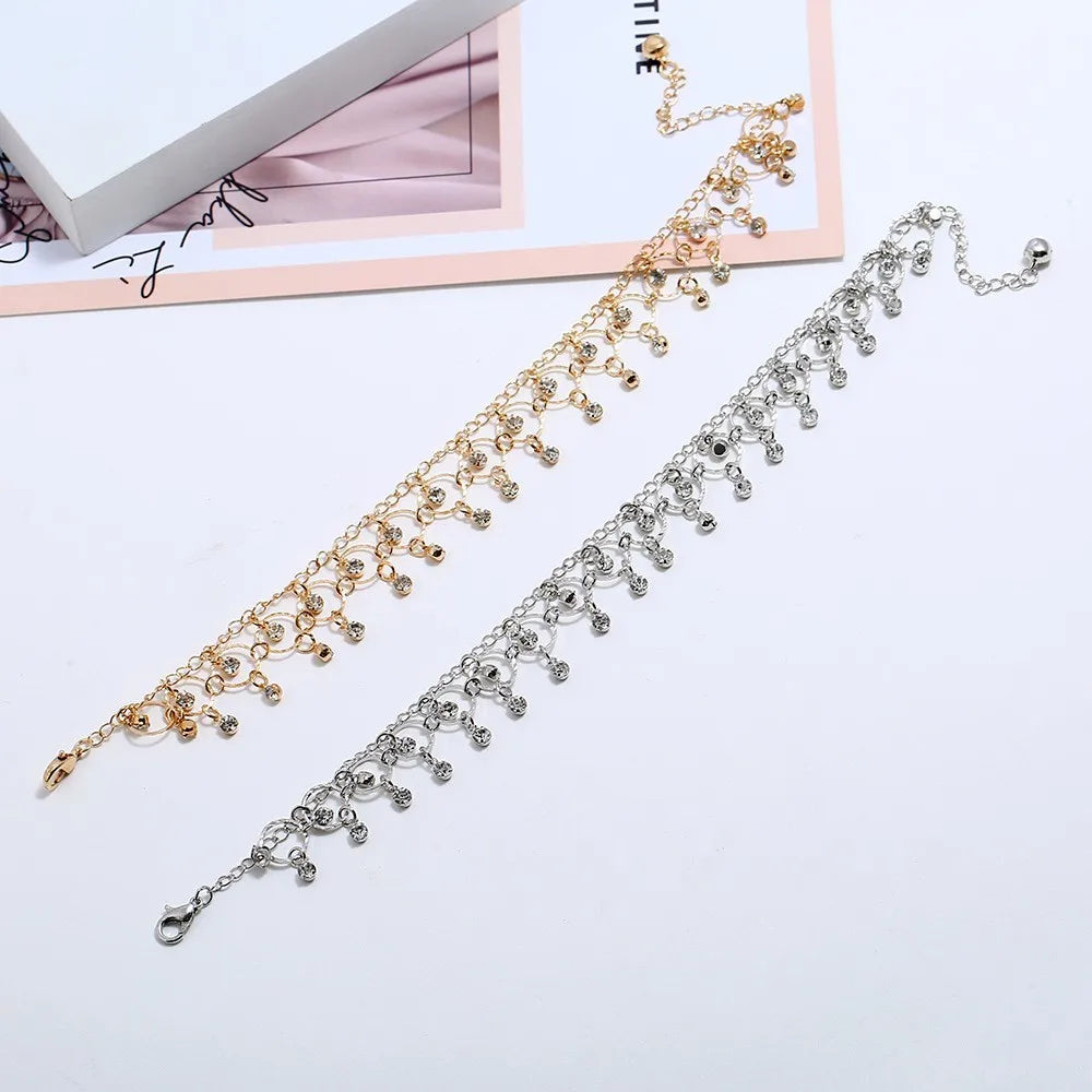 Exquisite Rhinestone Beach Anklet – Gold & Silver Foot Chain for Women