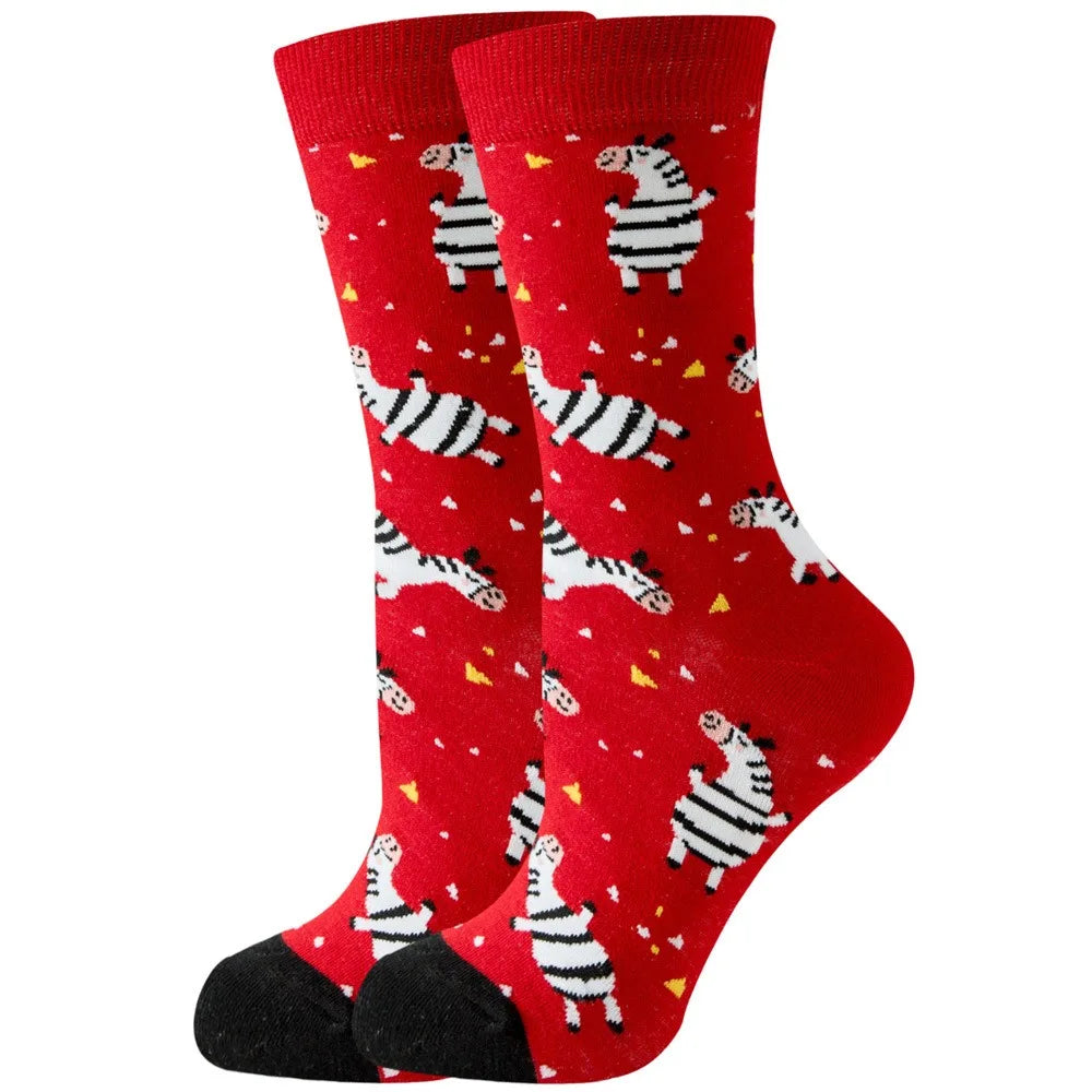 Unisex Animal & Fruit Print Socks – Hip Hop Skateboard Mid-Rise Style
