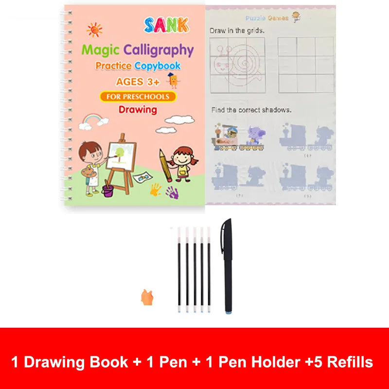 4pcs Sank Magic Practice Copybook Set – Reusable Kids Calligraphy Writing Book