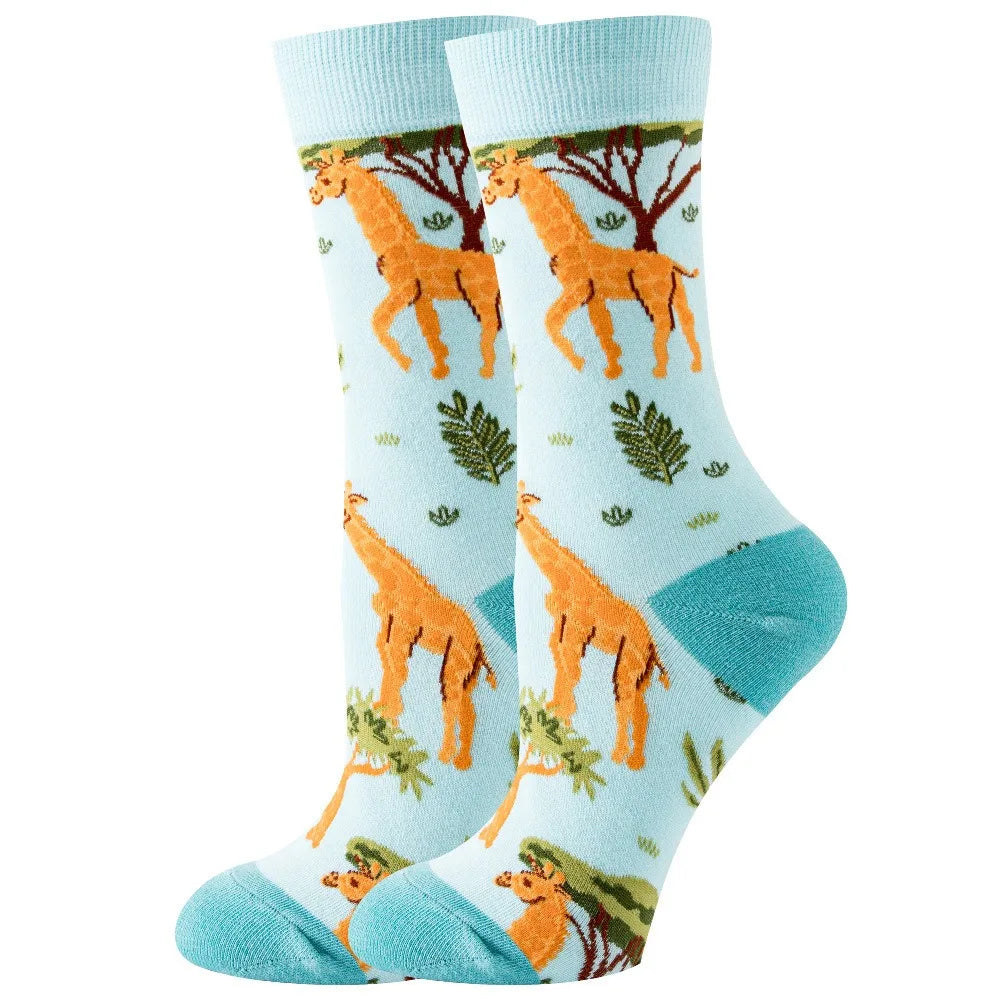 Unisex Animal & Fruit Print Socks – Hip Hop Skateboard Mid-Rise Style
