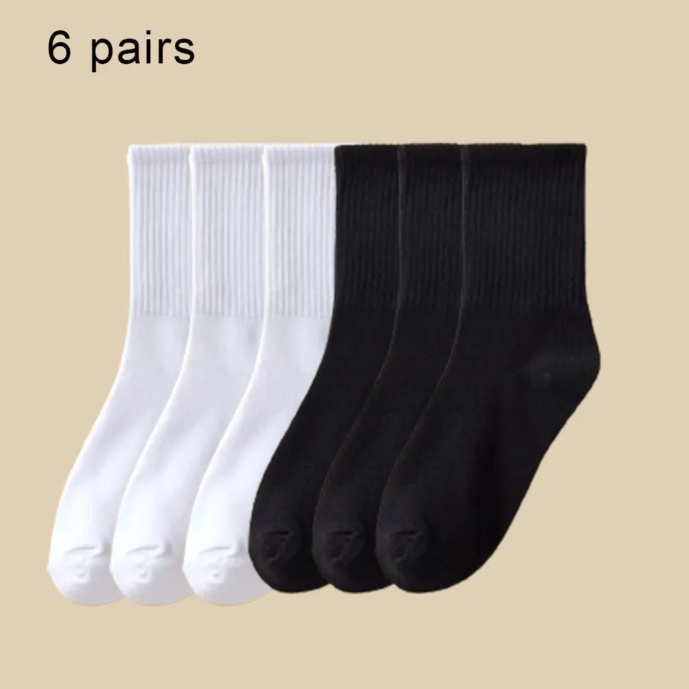 6 Pairs Women's Mid Socks – Breathable & Comfortable Solid Color Casual Wear
