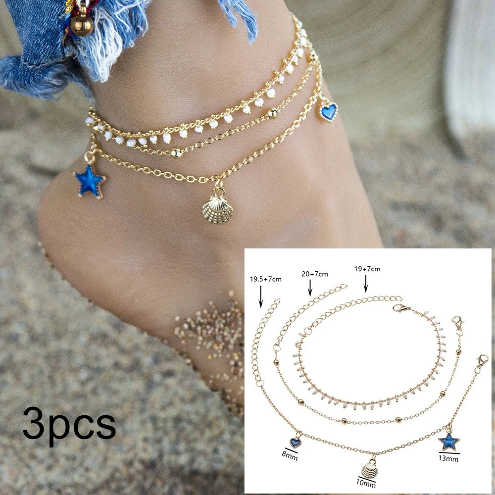 Exquisite Rhinestone Beach Anklet – Gold & Silver Foot Chain for Women
