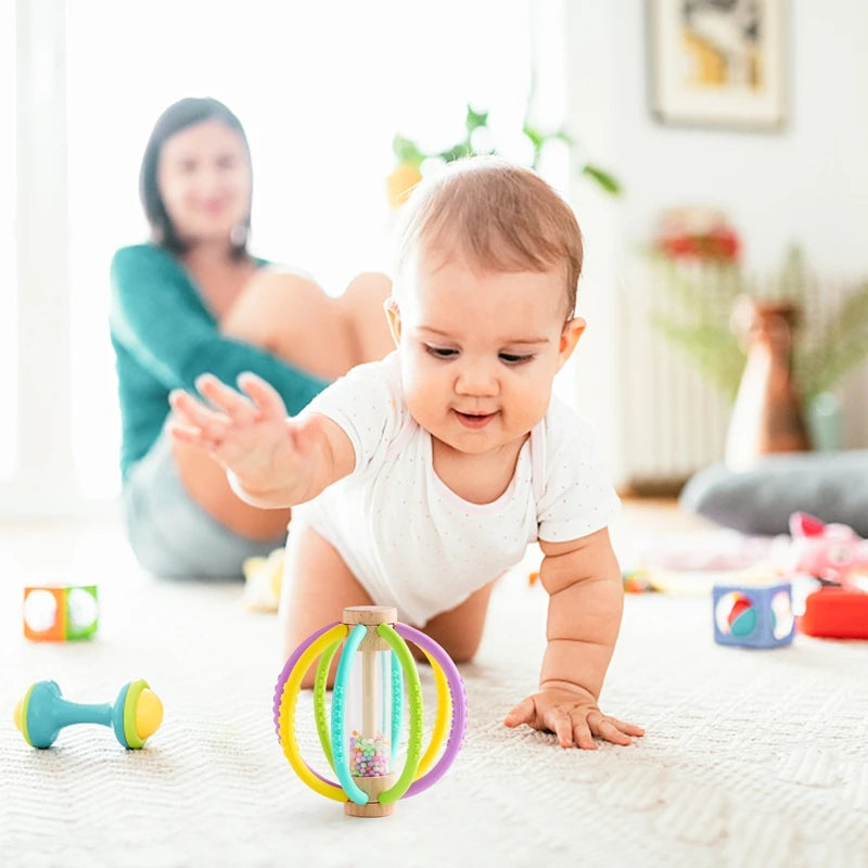 Wooden Baby Rattle & Rain Drum Sensory Teether Toy
