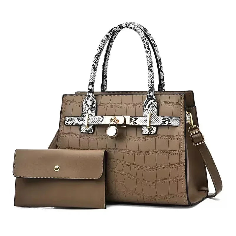 2-Piece Snake Pattern Handbag Set – Tote & Shoulder Satchel for Women