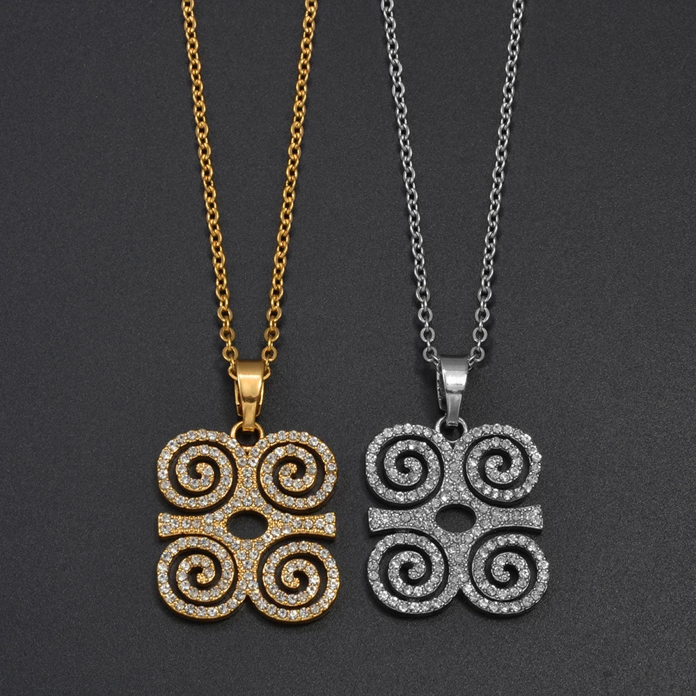 Anniyo Gye Dwennimmen Pendant – African Symbol Necklace with Rhinestones