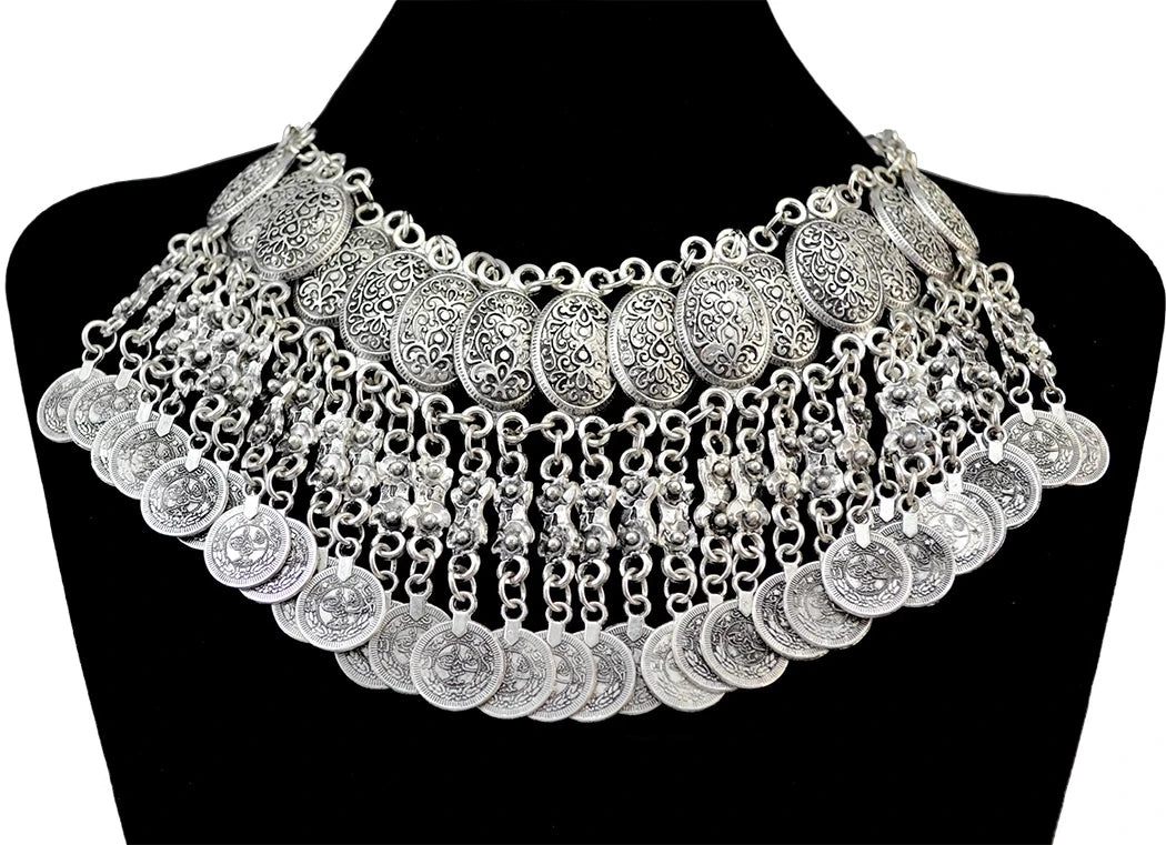 Gypsy Bohemian Chunky Tibetan Silver Necklace – Festival Party Jewelry for Women