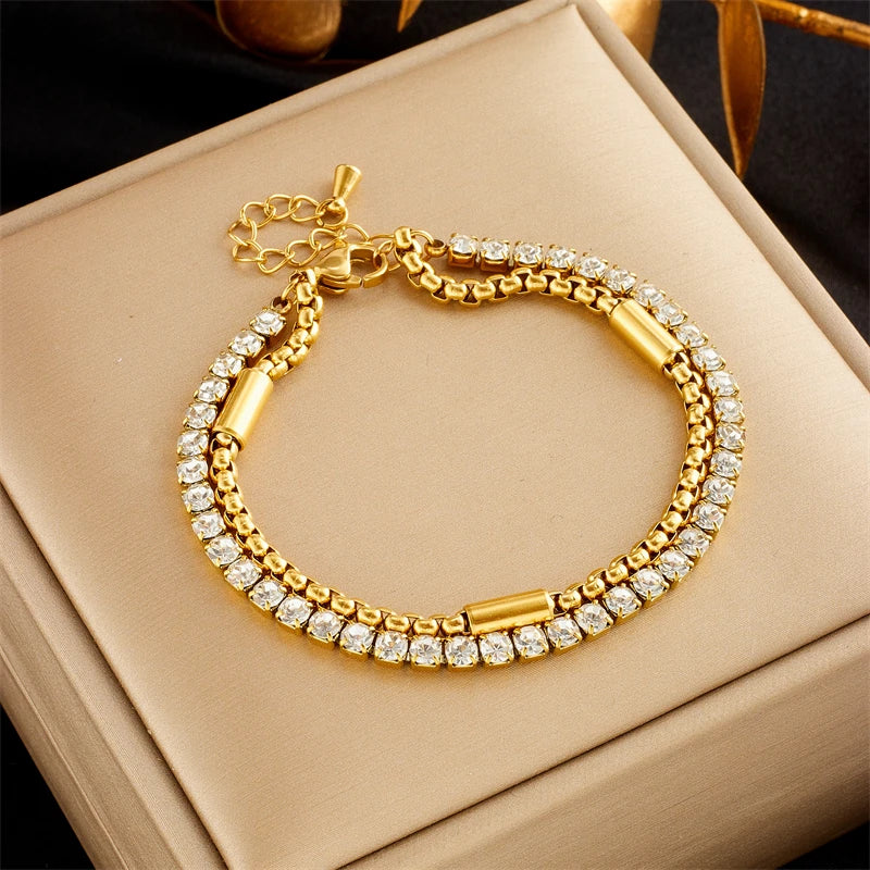 DIEYURO 2-in-1 Zircon Bracelet – 316L Stainless Steel Chain for Women