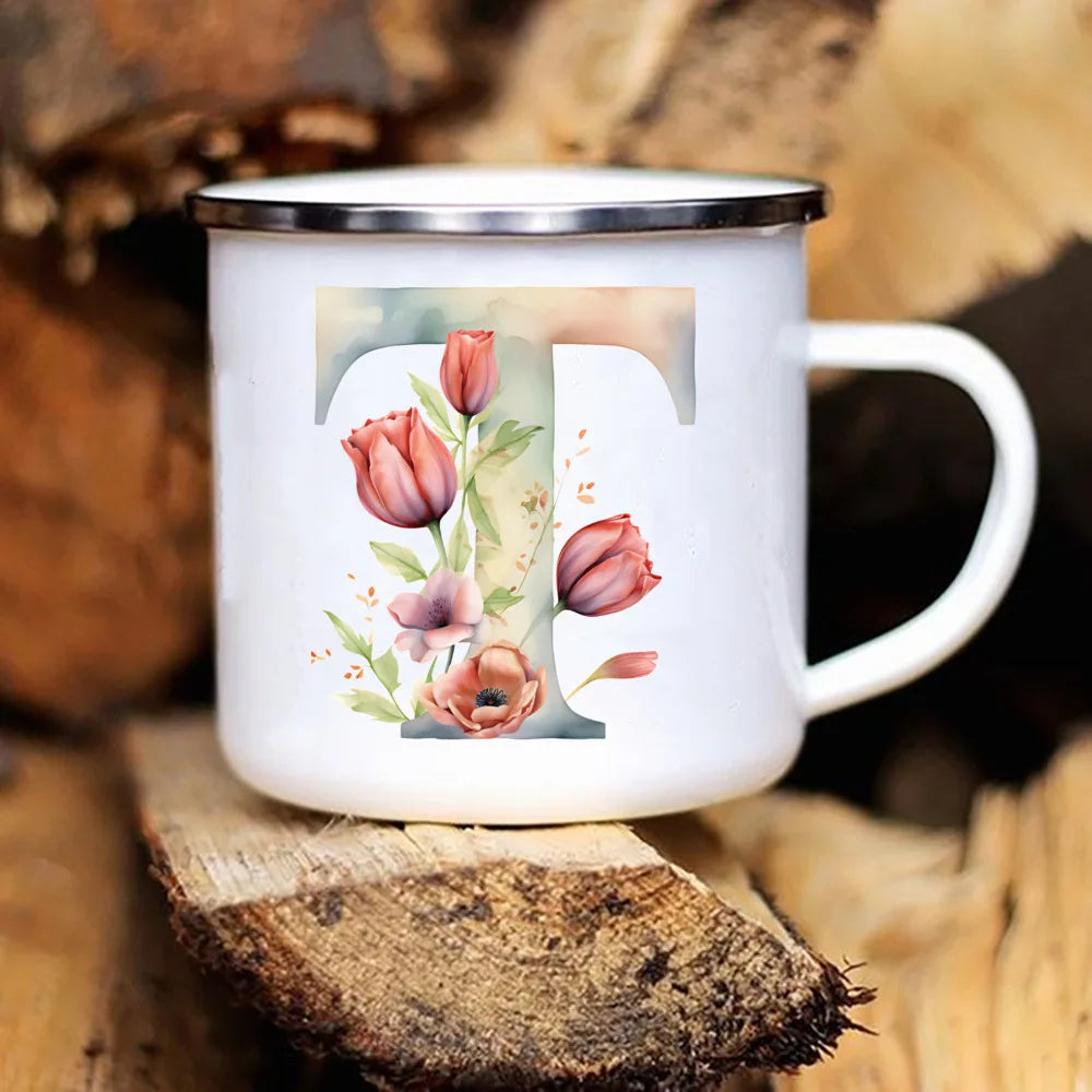 Personalized Floral Initial Mug – Monogram Coffee/Tea Gift for Weddings & Birthdays