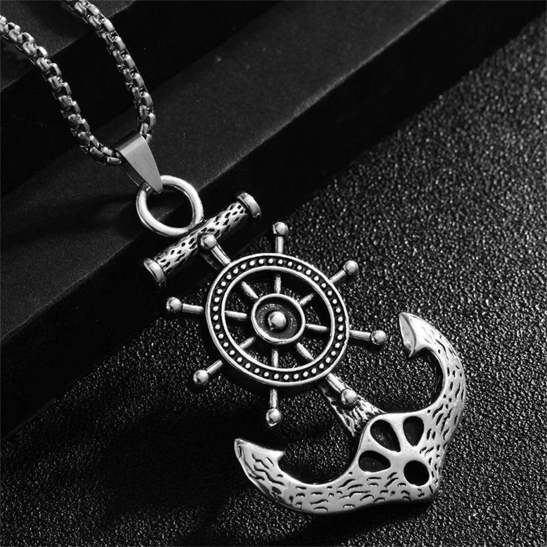 Punk Pirate Anchor Rudder Necklace – Vintage Nautical Charm