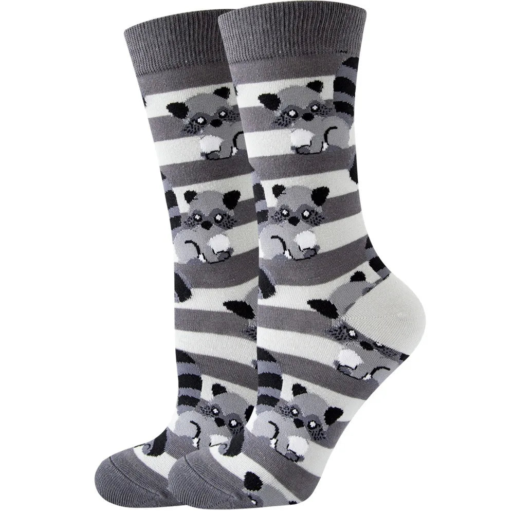 Unisex Animal & Fruit Print Socks – Hip Hop Skateboard Mid-Rise Style