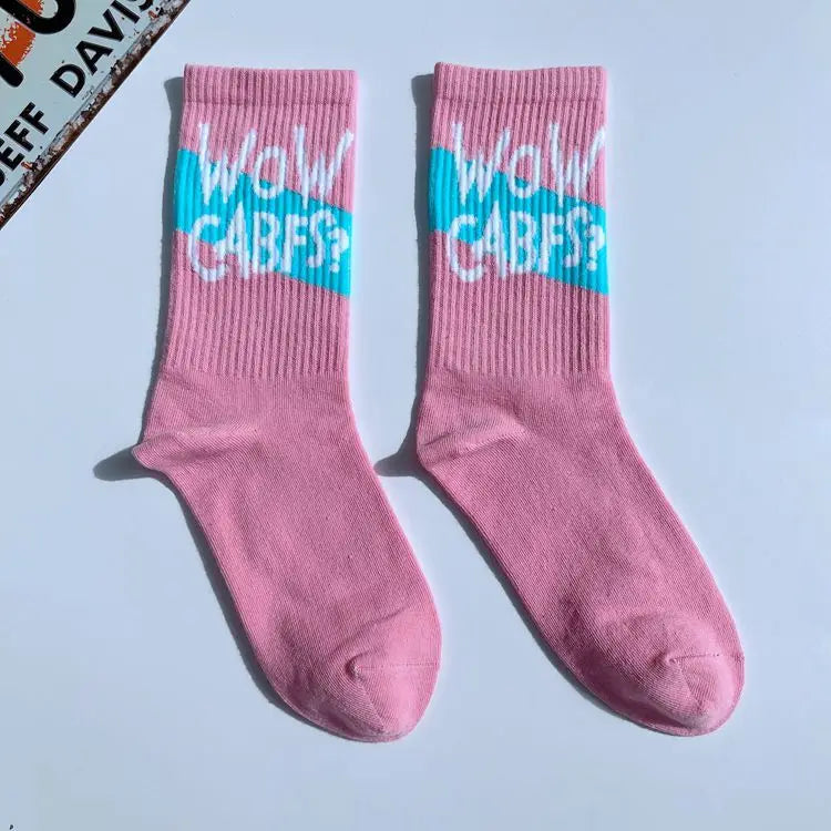 College Style Street Skateboard Socks – Unisex Letter Print Cotton Sports Socks