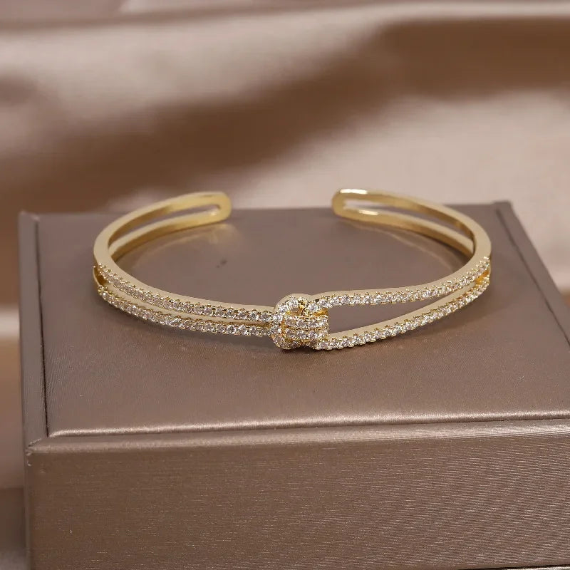 2024 French Design Two-Color Plated Zircon Letter X Bracelet – Elegant Women's Work Accessory