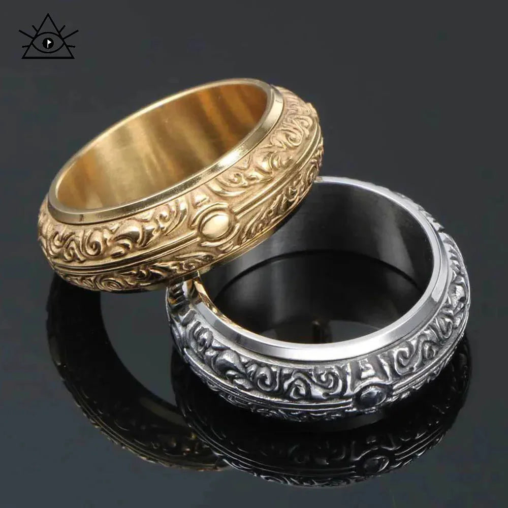Titanium Steel Rotatable Ring – Retro Earth Design for Men & Women