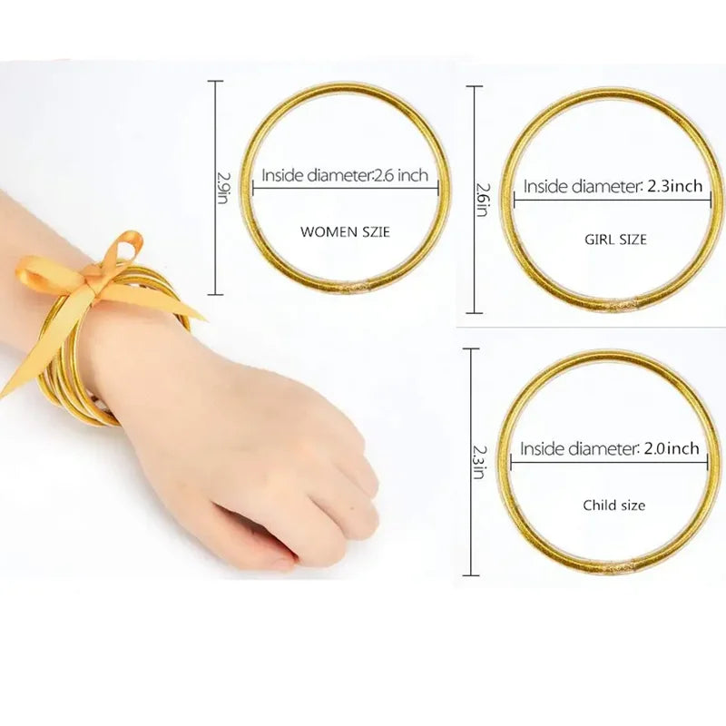 9-Piece Glitter Silicone Jelly Bangle Set – Metallic Bowknot Bracelets for Women & Girls