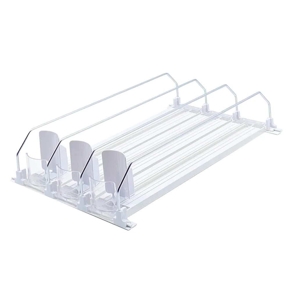 Adjustable Drink Organizer – Spring-Loaded Can & Bottle Dispenser for Fridge or Shelf