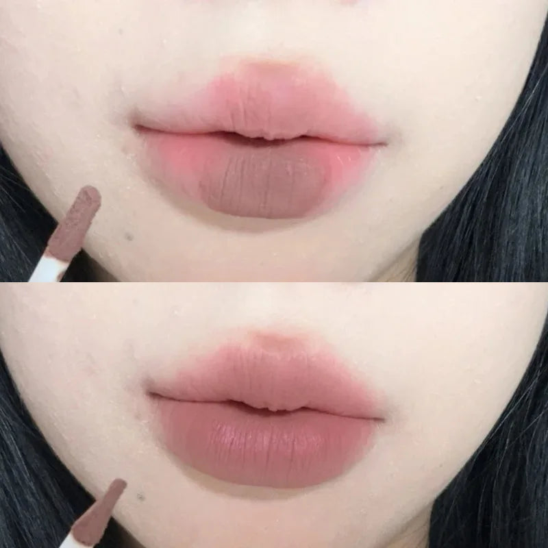 Velvet Matte Lip Glaze – Shimmer Nude & Grey Pink Waterproof Lipstick