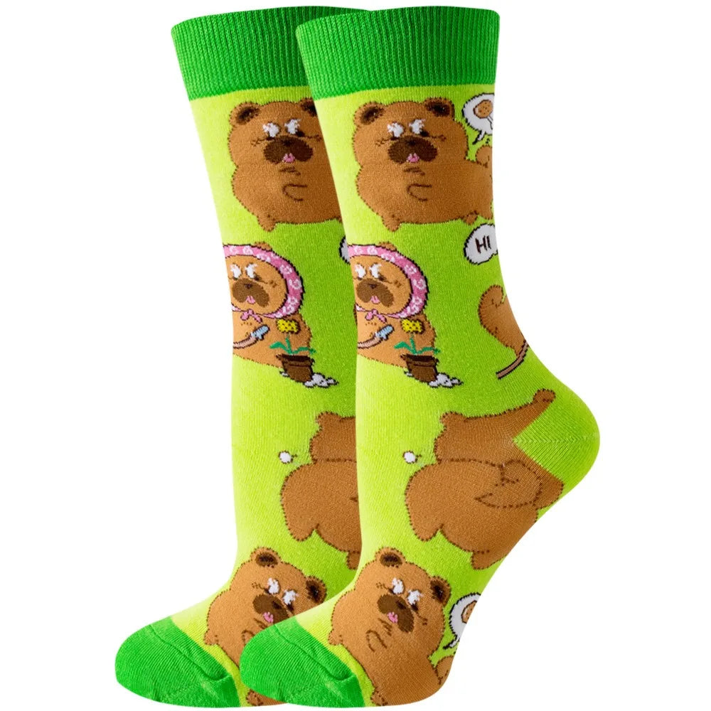 Unisex Animal & Fruit Print Socks – Hip Hop Skateboard Mid-Rise Style