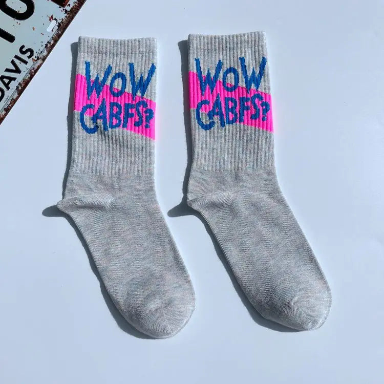 College Style Street Skateboard Socks – Unisex Letter Print Cotton Sports Socks
