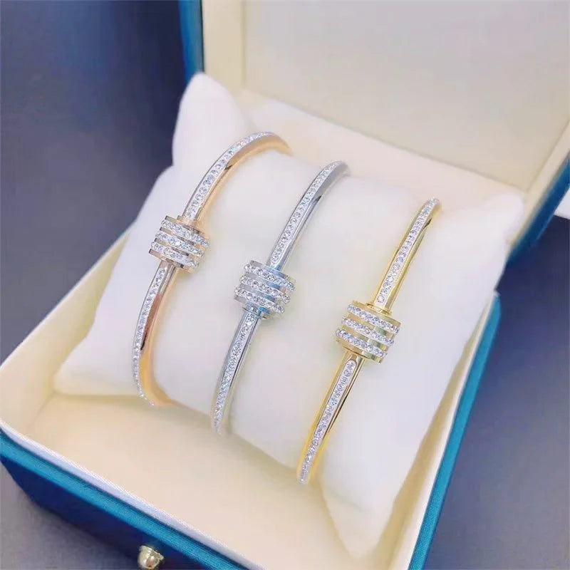Gold Plated Stainless Steel Crystal Wrap Bangle – Non-Tarnish Bracelet for Women