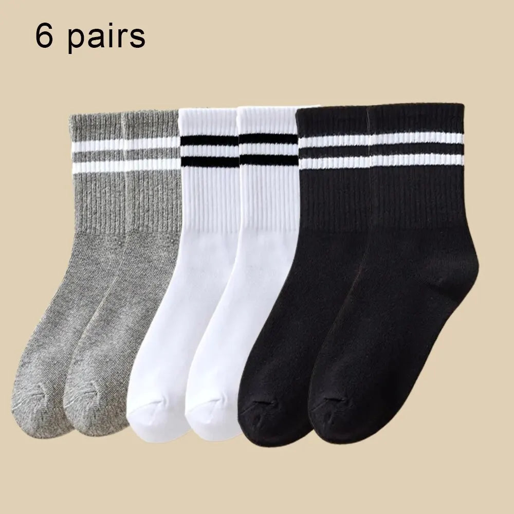 6 Pairs Women's Mid Socks – Breathable & Comfortable Solid Color Casual Wear