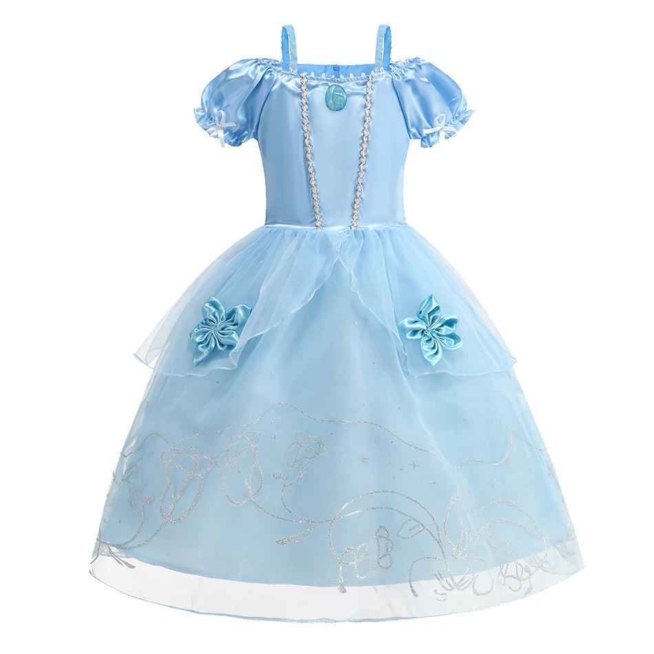 Disney Snow White Princess Dress Girl Belle Cosplay Costume Rapunzel Kid Halloween Cosplay Birthday Party Aurora Vestido Clothes