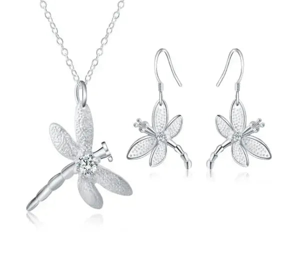 925 Sterling Silver Wedding Charm Set – Pendant Necklace & Earrings for Women