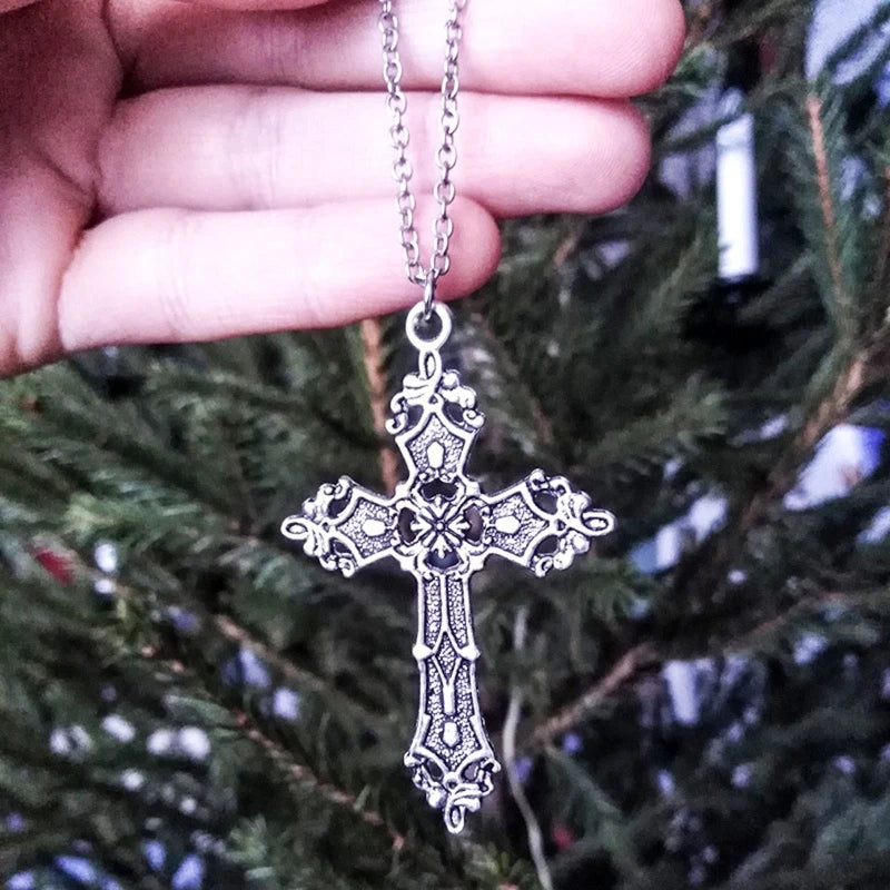 Vintage Gothic Christian Necklace – Long Chain Pendant for Women