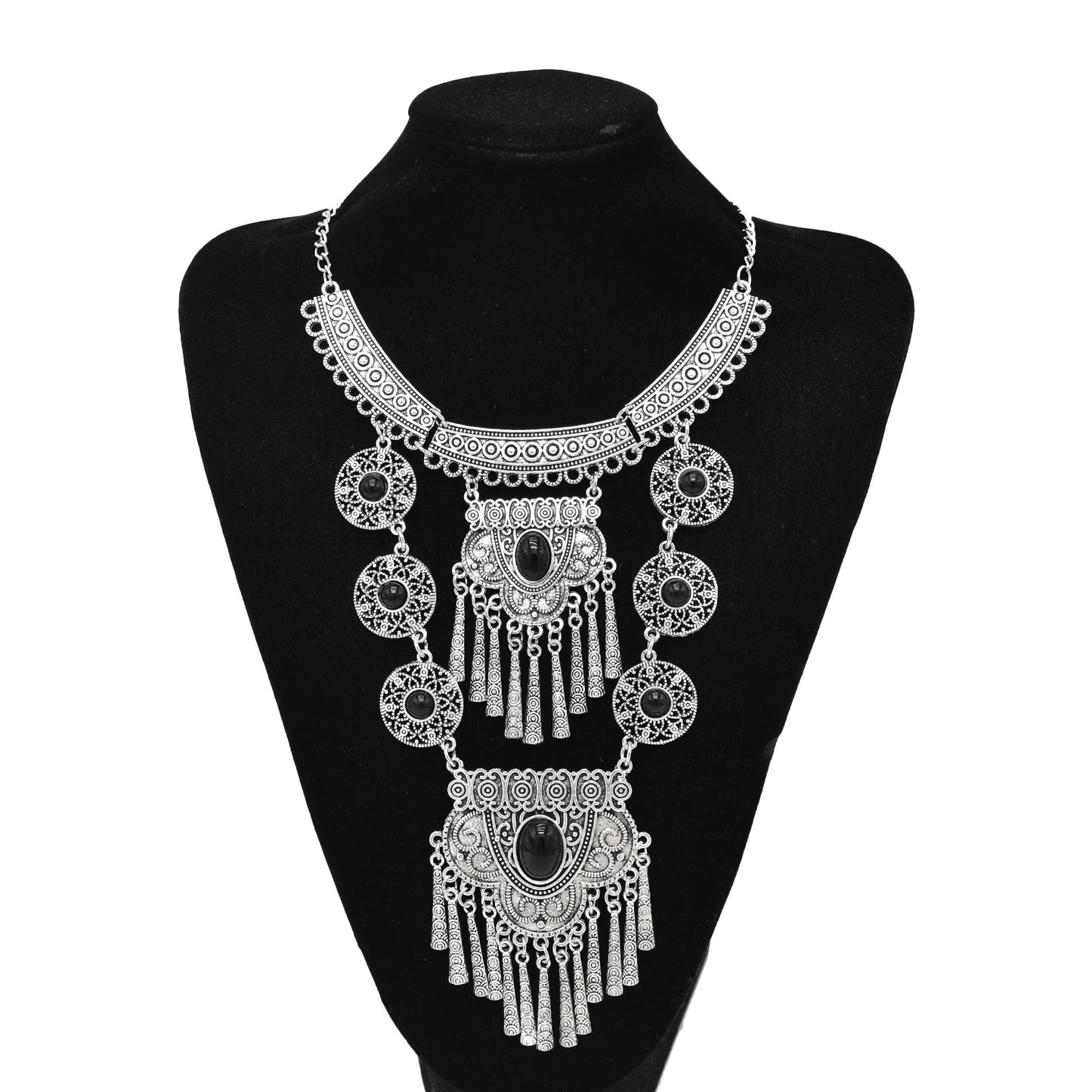 Gypsy Bohemian Chunky Tibetan Silver Necklace – Festival Party Jewelry for Women