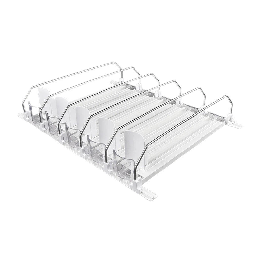 Adjustable Drink Organizer – Spring-Loaded Can & Bottle Dispenser for Fridge or Shelf