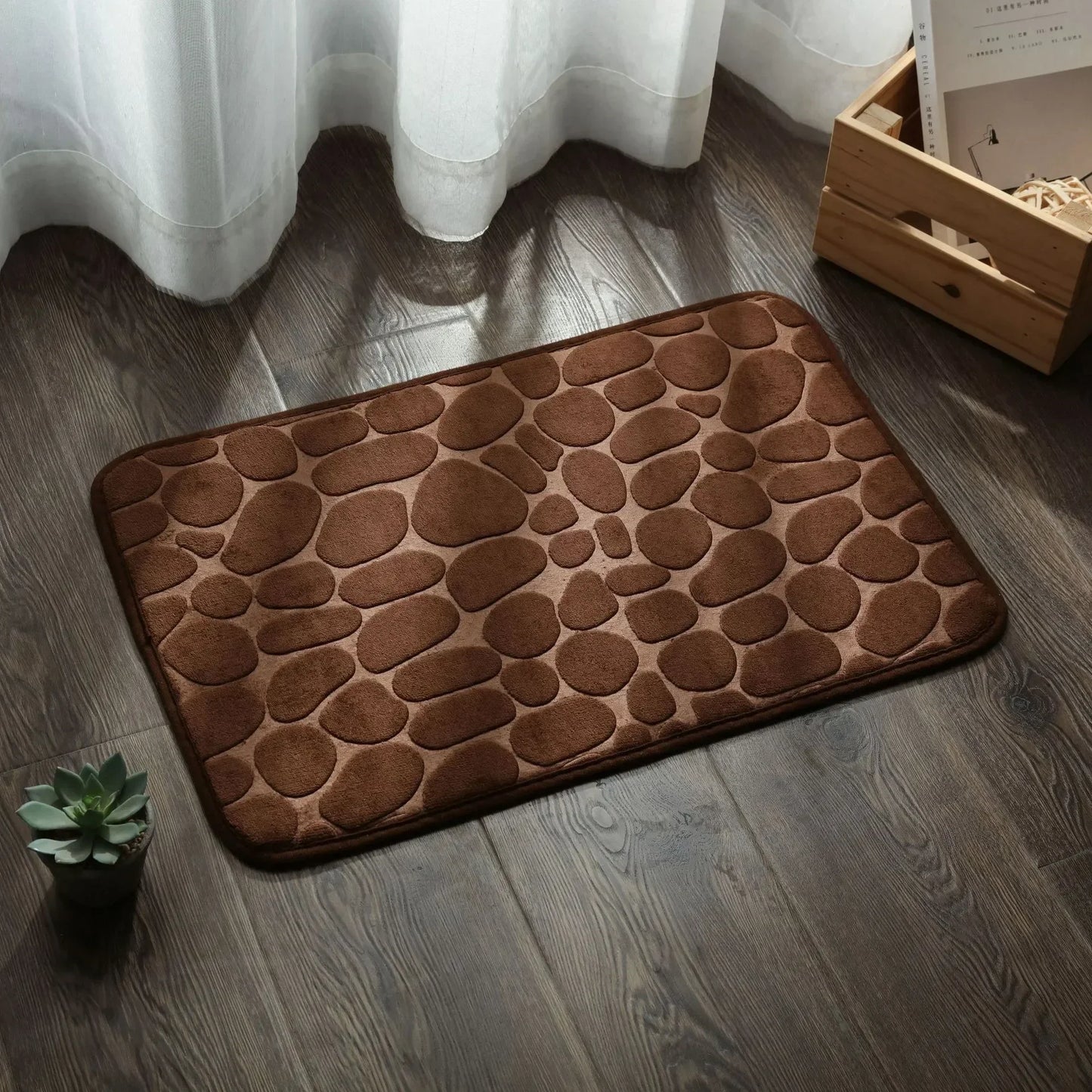 Super Absorbent Cobblestone Bath Mat – Non-Slip Bathroom Rug for Shower