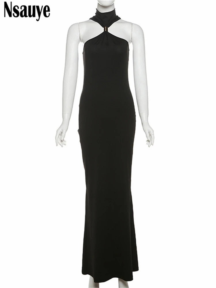 Nsauye Women Sexy Halter Off-Shoulder Evening Dress – 2025 Summer Partywear