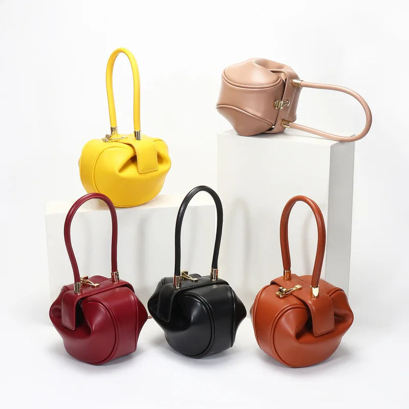 Mini Round Designer Handbag – PU Leather Bowling-Style Shoulder & Armpit Bag