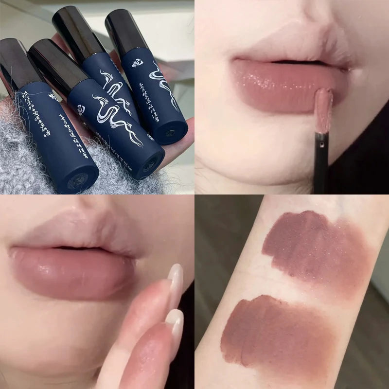 Velvet Matte Lip Glaze – Shimmer Nude & Grey Pink Waterproof Lipstick