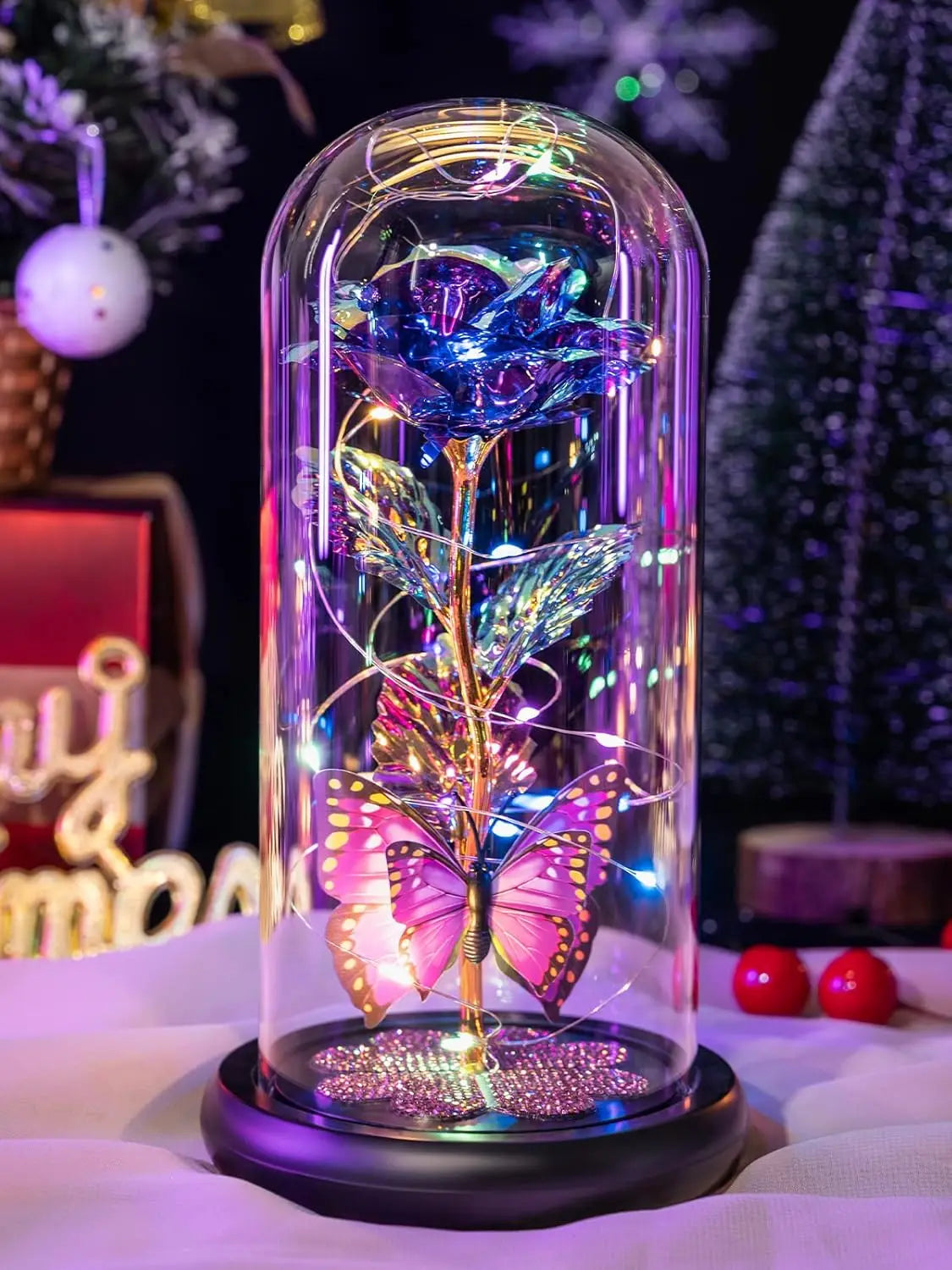 Galaxy Glass Rose with Butterfly – Eternal Light-Up Flower Gift for Mom on Mother’s Day