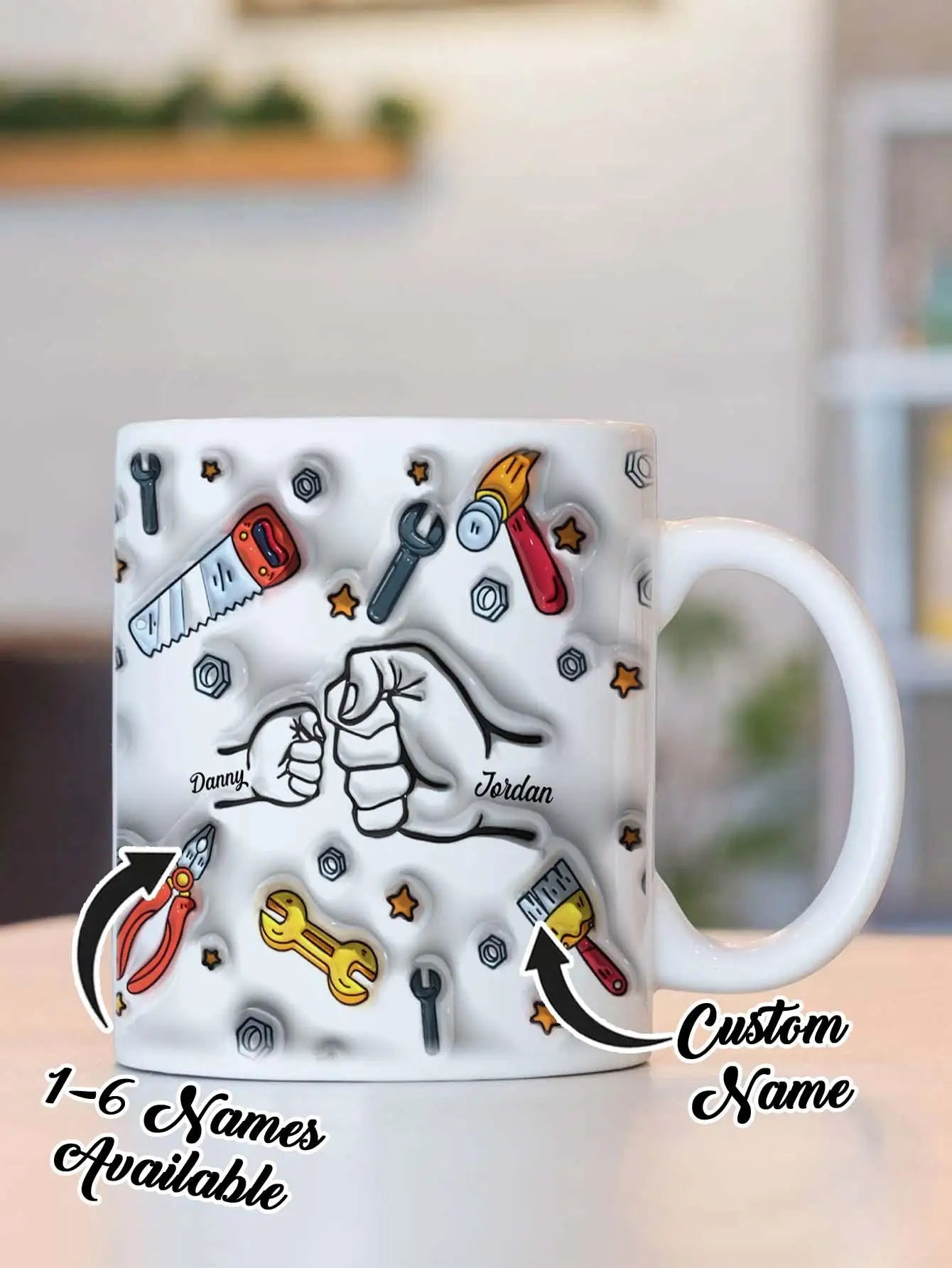 Personalized Dad Mug – Custom Name Coffee Cup with 3D Text Effect