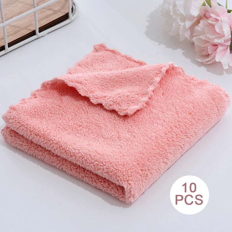 10PCS Coral Fleece Towels – Thickened Quick-Dry Microfiber Set