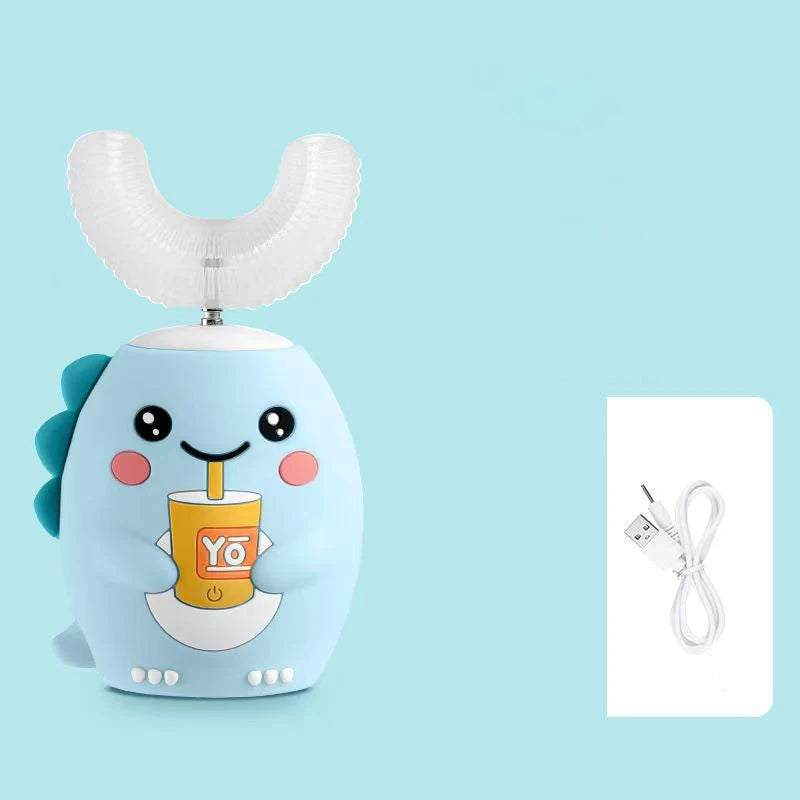 Smart Electric U-Shaped Toothbrush for Kids – 360° Silicone, Cartoon Design, IPX7 Waterproof
