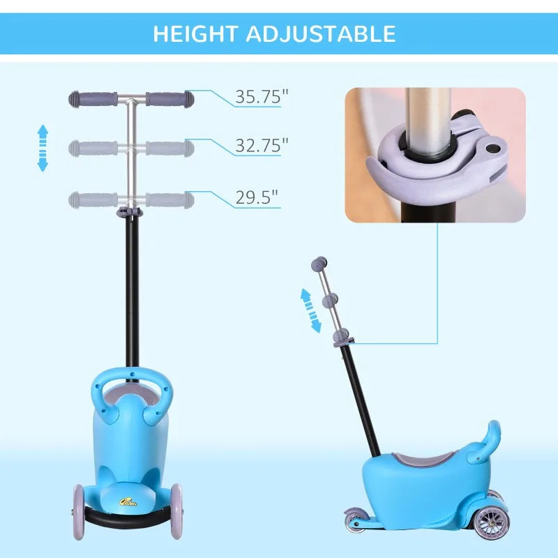 3-in-1 Kids Scooter – Adjustable Handlebar, Removable Storage Seat, for Ages 2-6, Blue