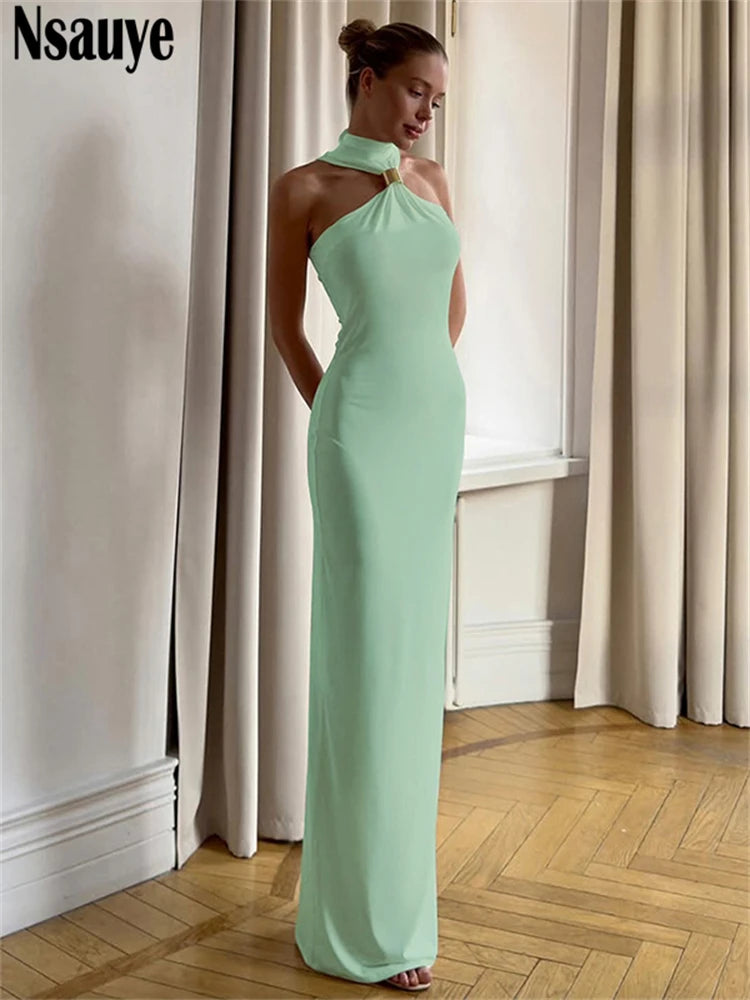Nsauye Women Sexy Halter Off-Shoulder Evening Dress – 2025 Summer Partywear